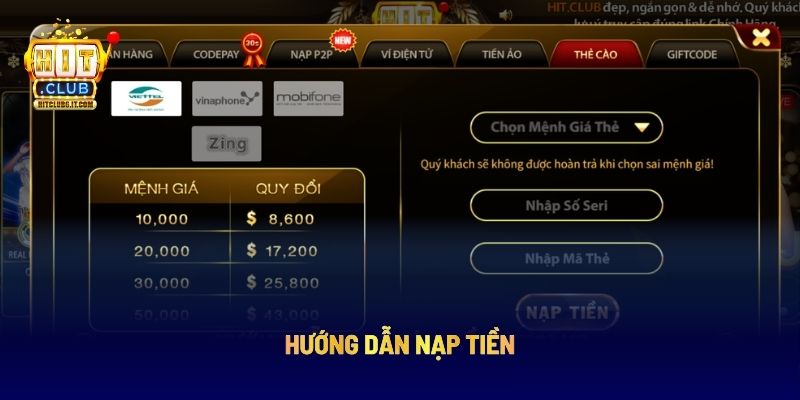 Hướng dẫn nạp tiền